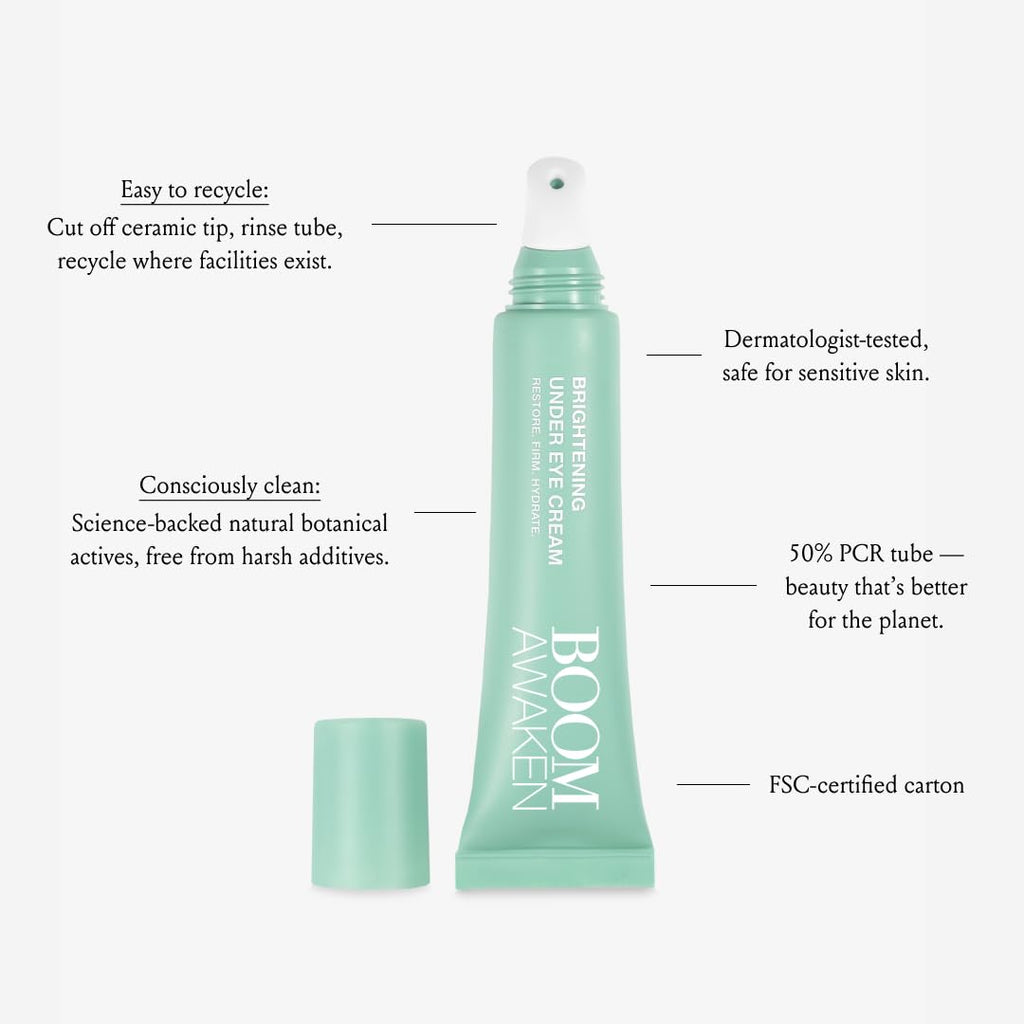 Boom Awaken Cooling Under Eye Cream, 0.5 oz | Targets Puffiness & Uneven Tone, Vitamin C, Licorice Root, Wild Mint, Green Tea & Hyaluronic Acid, Lightweight & Refreshing