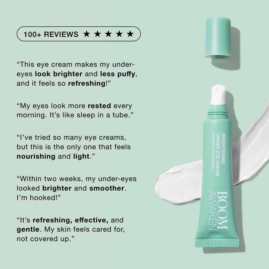 Boom Awaken Cooling Under Eye Cream, 0.5 oz | Targets Puffiness & Uneven Tone, Vitamin C, Licorice Root, Wild Mint, Green Tea & Hyaluronic Acid, Lightweight & Refreshing