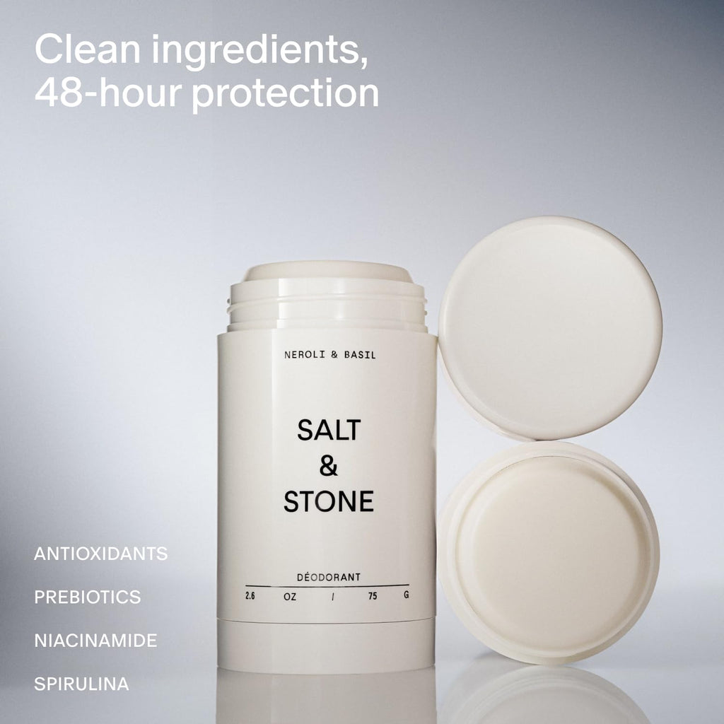 Salt & Stone Aluminum Free Deodorant | Extra Strength 48 Hour Protection for Women & Men | Made with Seaweed Extracts, Niacinamide & Prebiotics | Santal & Vetiver