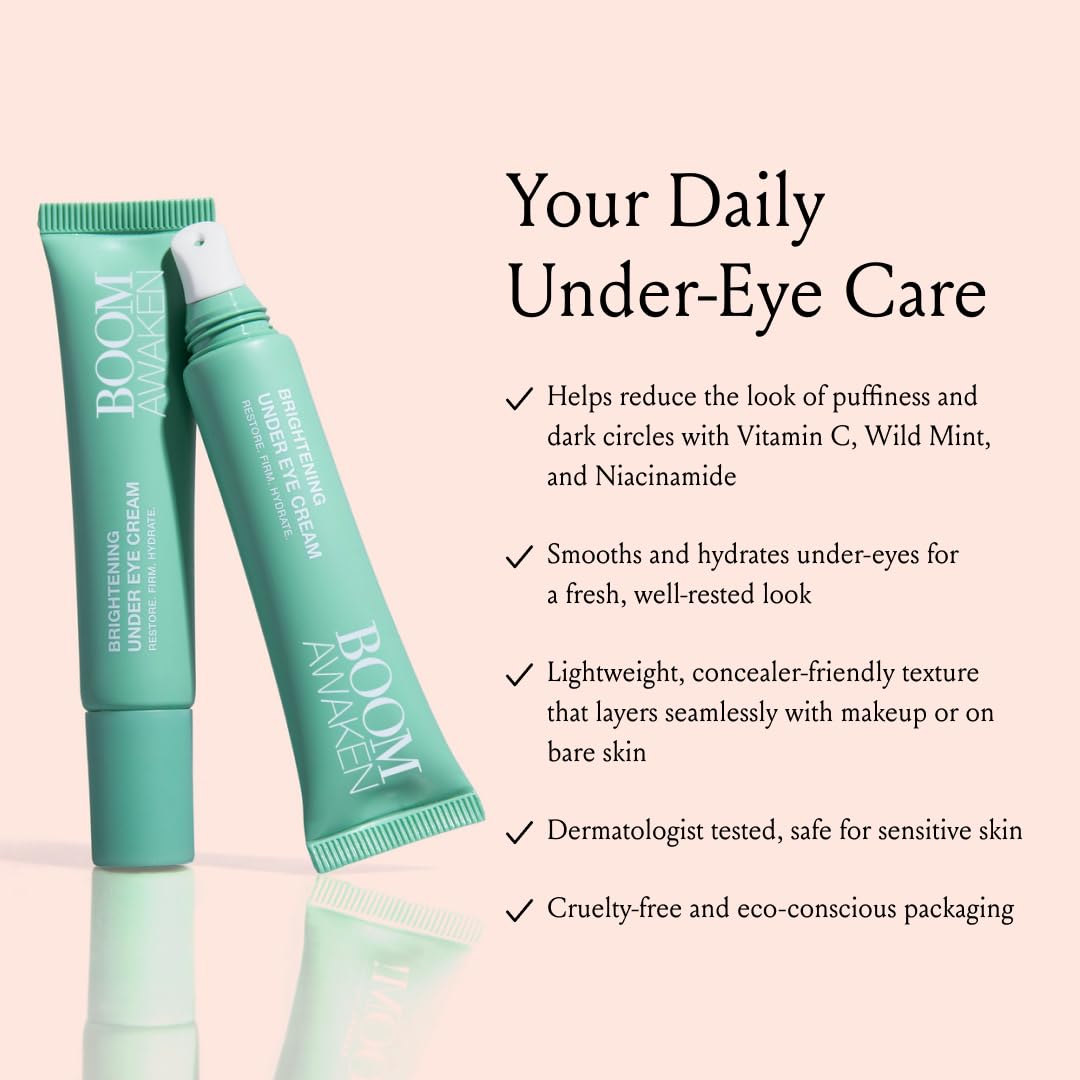 Boom Awaken Cooling Under Eye Cream, 0.5 oz | Targets Puffiness & Uneven Tone, Vitamin C, Licorice Root, Wild Mint, Green Tea & Hyaluronic Acid, Lightweight & Refreshing