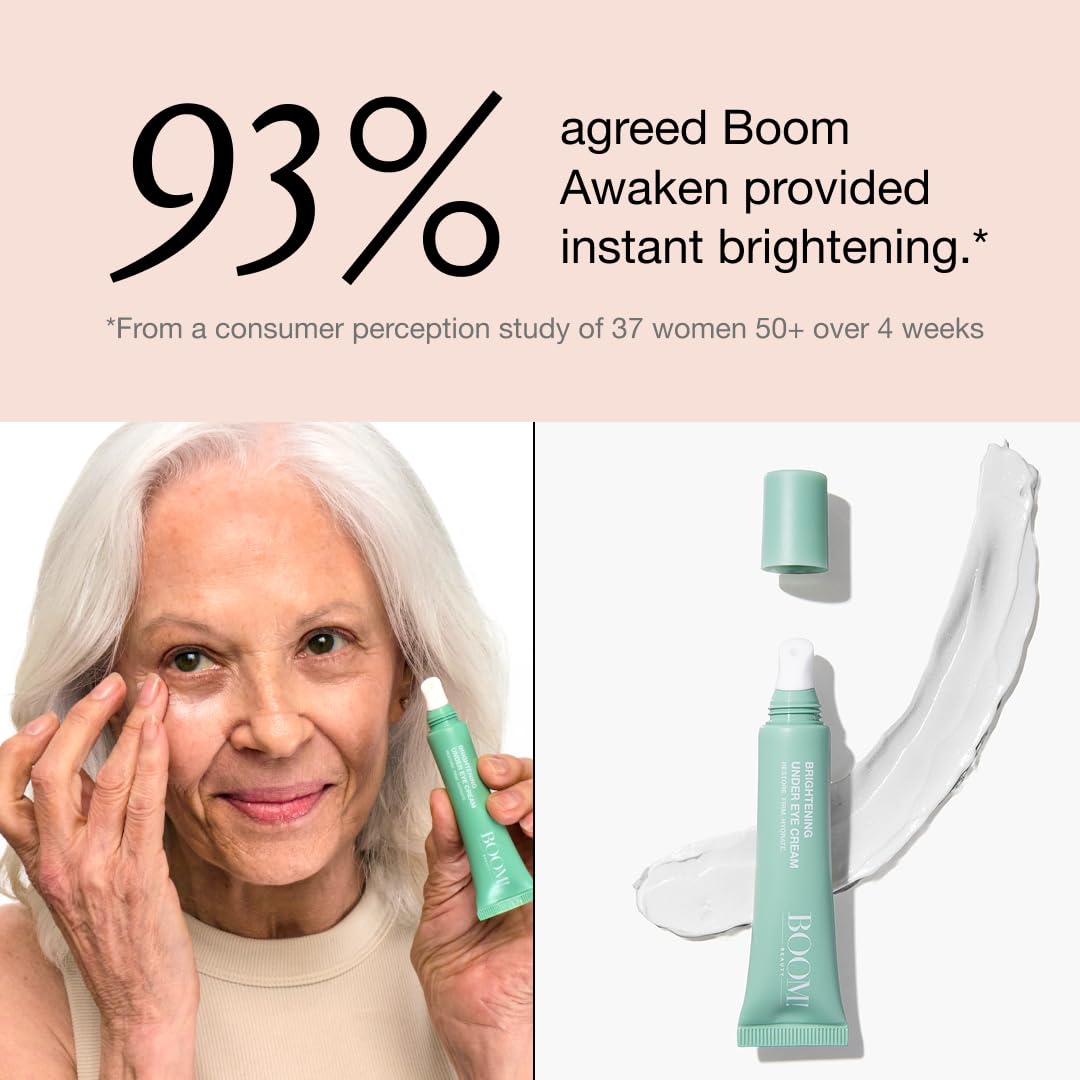 Boom Awaken Cooling Under Eye Cream, 0.5 oz | Targets Puffiness & Uneven Tone, Vitamin C, Licorice Root, Wild Mint, Green Tea & Hyaluronic Acid, Lightweight & Refreshing
