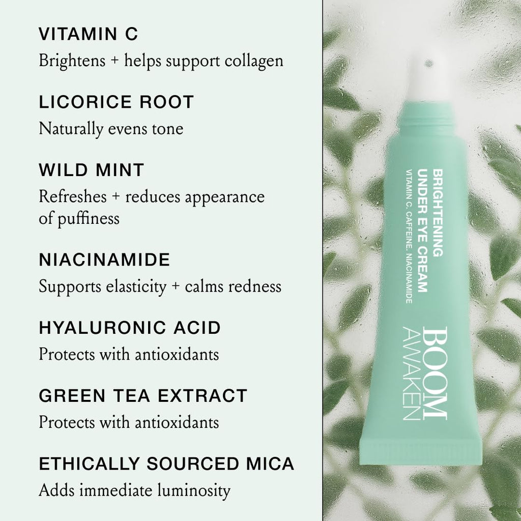Boom Awaken Cooling Under Eye Cream, 0.5 oz | Targets Puffiness & Uneven Tone, Vitamin C, Licorice Root, Wild Mint, Green Tea & Hyaluronic Acid, Lightweight & Refreshing