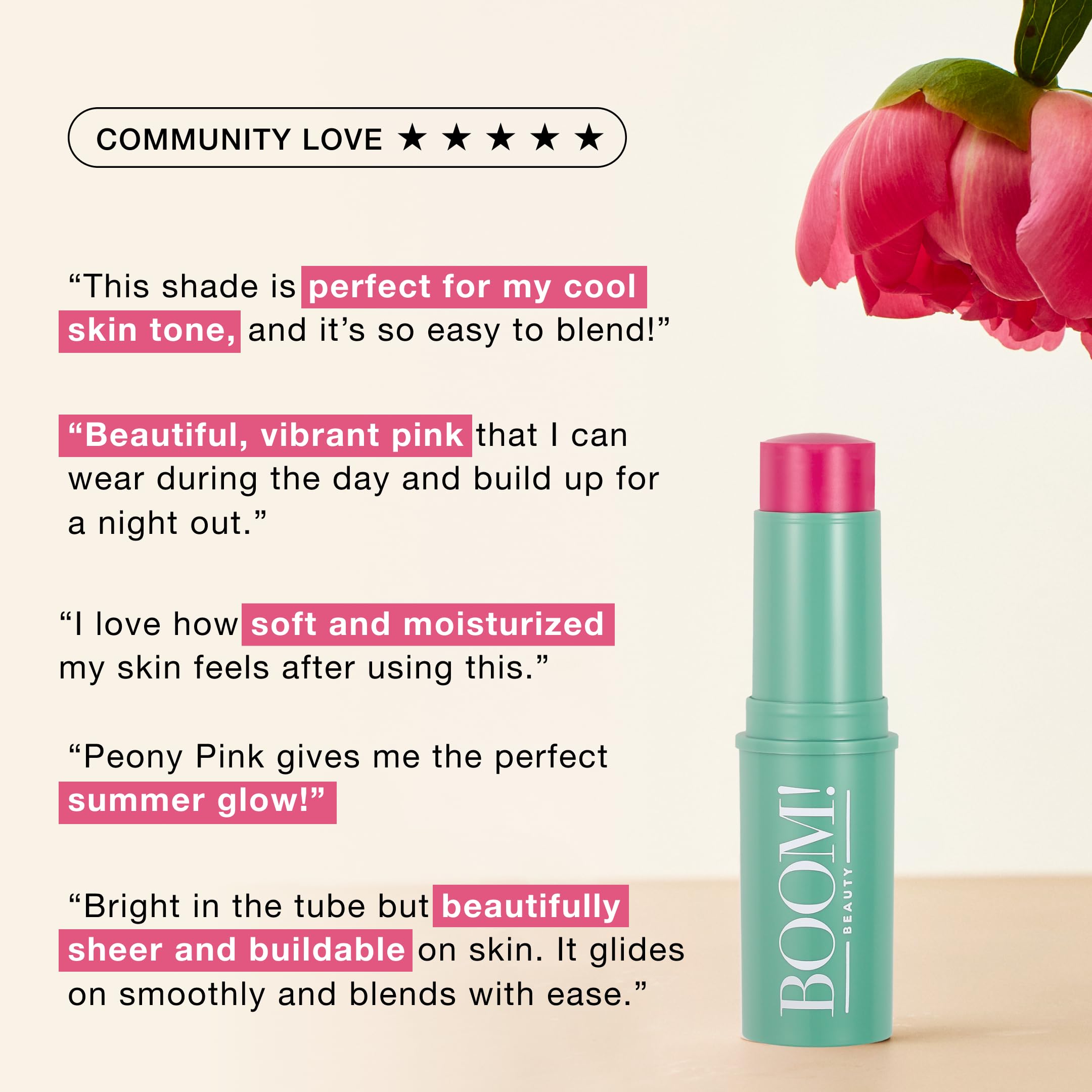 Boomstick Color® All-in-One Cream Blush for Cheeks, Eyes & Lips, Berry | Long Wearing, Blendable Makeup Stick for Mature Skin, Cruelty Free Lip Cheek Tint with Skincare Benefits, Cindy Joseph