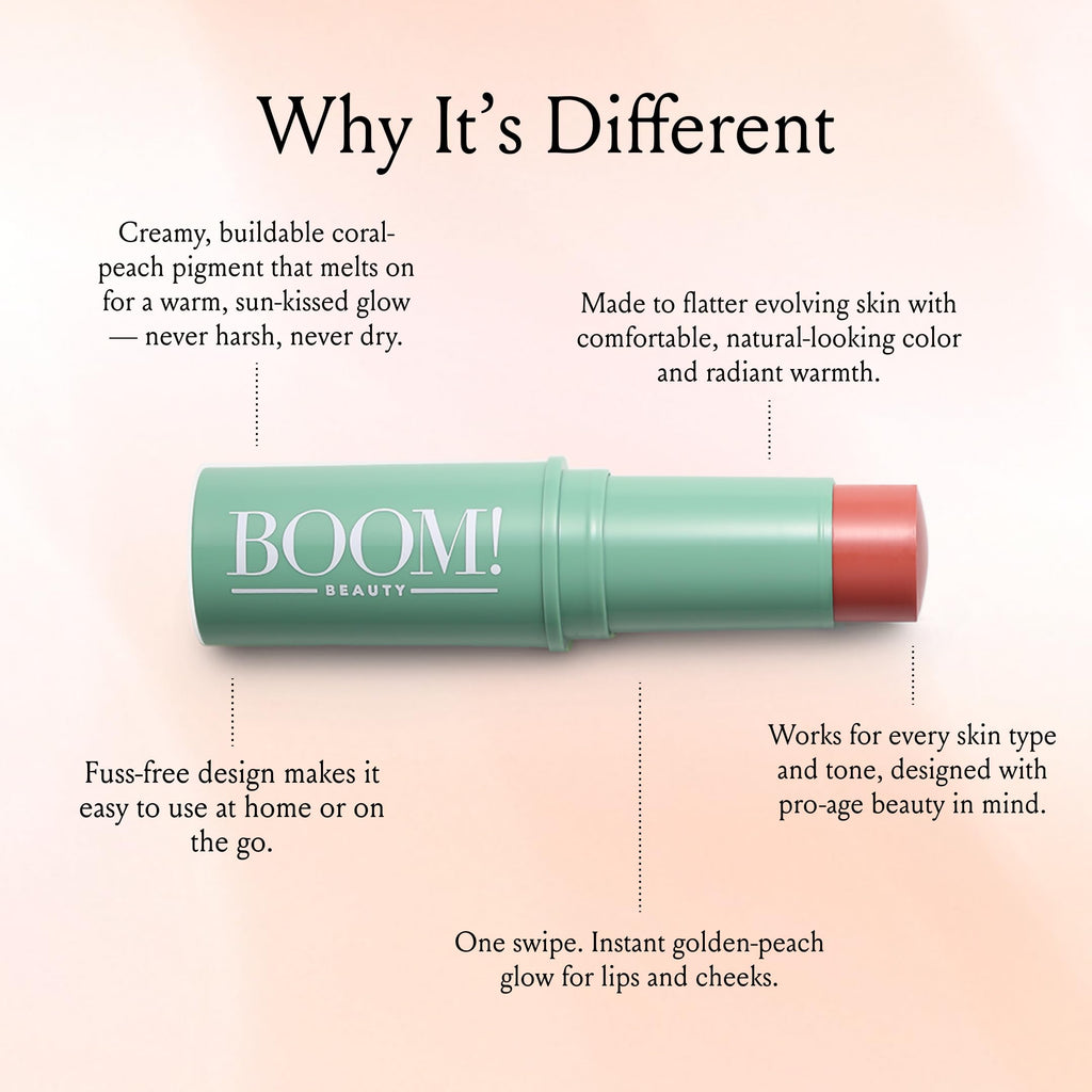 Boomstick Color® All-in-One Cream Blush for Cheeks, Eyes & Lips, Berry | Long Wearing, Blendable Makeup Stick for Mature Skin, Cruelty Free Lip Cheek Tint with Skincare Benefits, Cindy Joseph