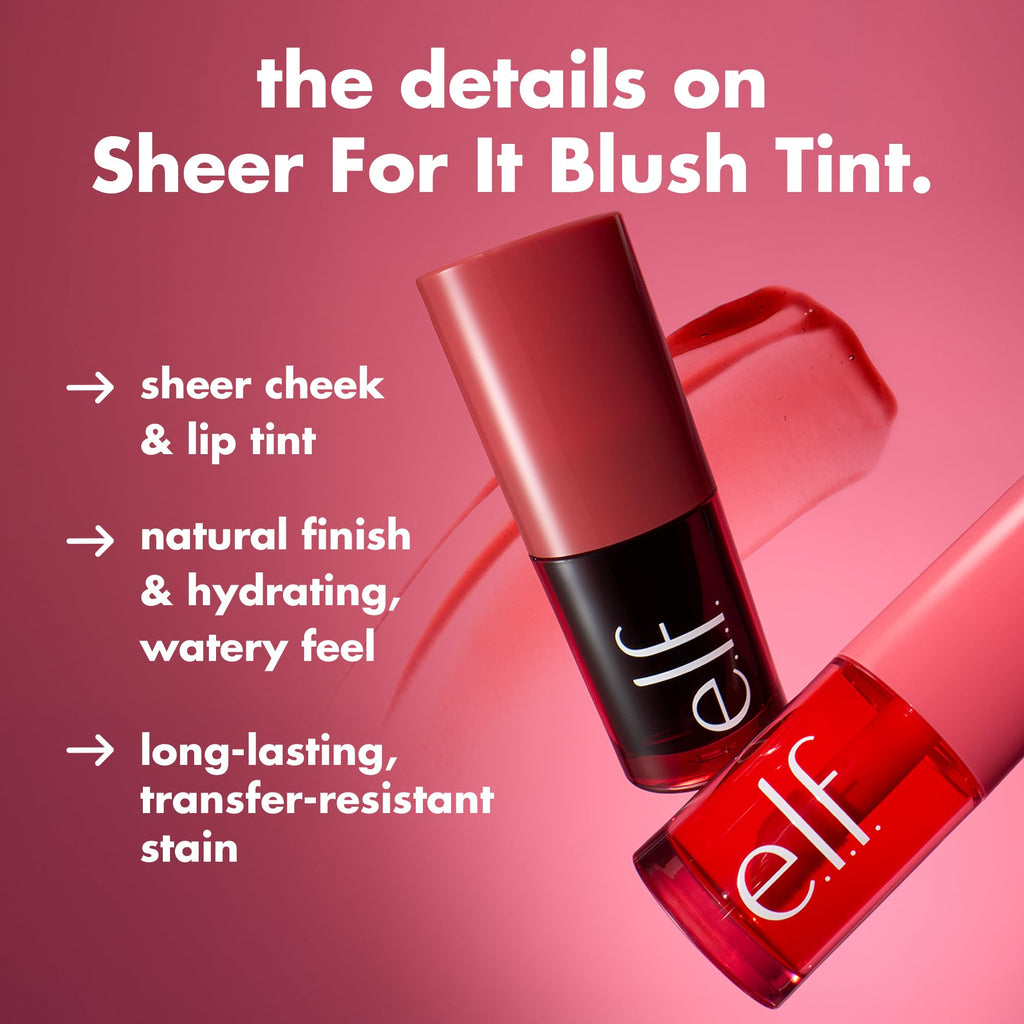 e.l.f. Sheer For It Blush Tint, Pink Positive | Multi-Use, Long-Lasting Lip & Cheek Makeup, Creates A Natural Flush Finish, Vegan & Cruelty-Free
