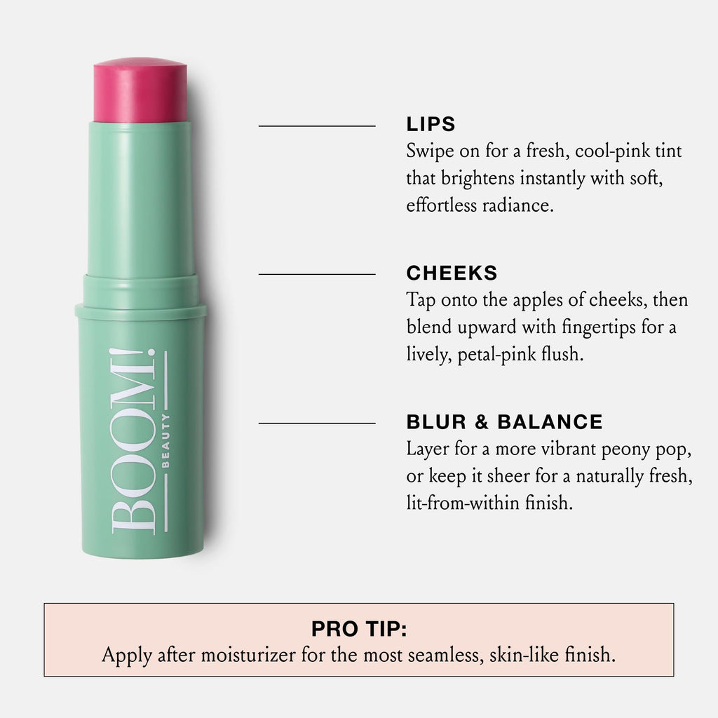 Boomstick Color® All-in-One Cream Blush for Cheeks, Eyes & Lips, Berry | Long Wearing, Blendable Makeup Stick for Mature Skin, Cruelty Free Lip Cheek Tint with Skincare Benefits, Cindy Joseph