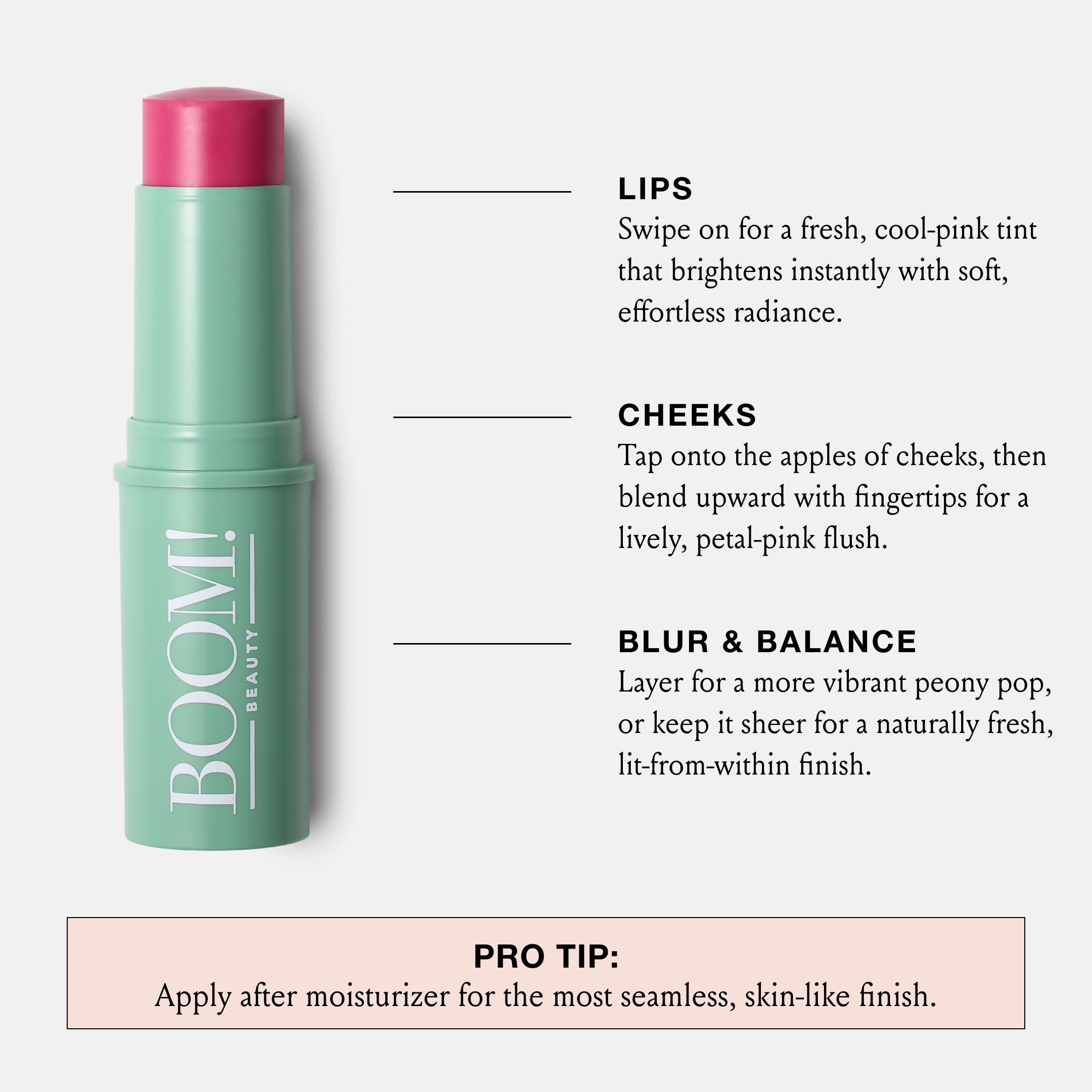 Boomstick Color® All-in-One Cream Blush for Cheeks, Eyes & Lips, Berry | Long Wearing, Blendable Makeup Stick for Mature Skin, Cruelty Free Lip Cheek Tint with Skincare Benefits, Cindy Joseph