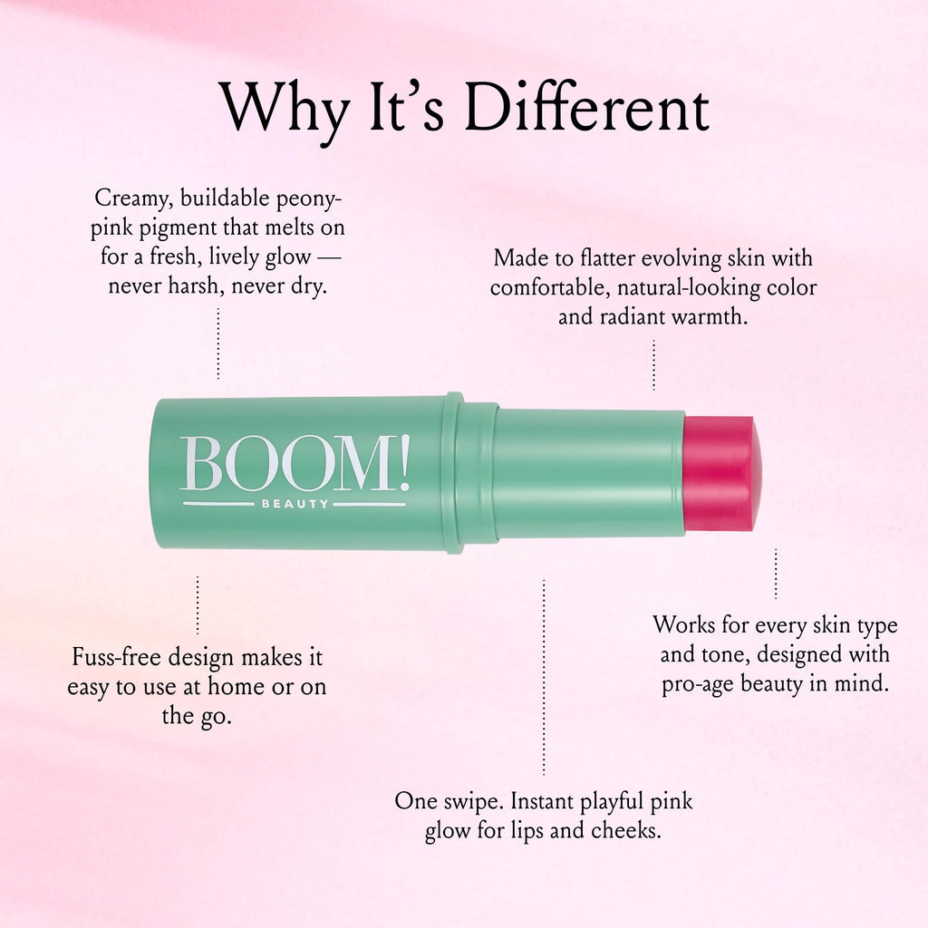 Boomstick Color® All-in-One Cream Blush for Cheeks, Eyes & Lips, Berry | Long Wearing, Blendable Makeup Stick for Mature Skin, Cruelty Free Lip Cheek Tint with Skincare Benefits, Cindy Joseph