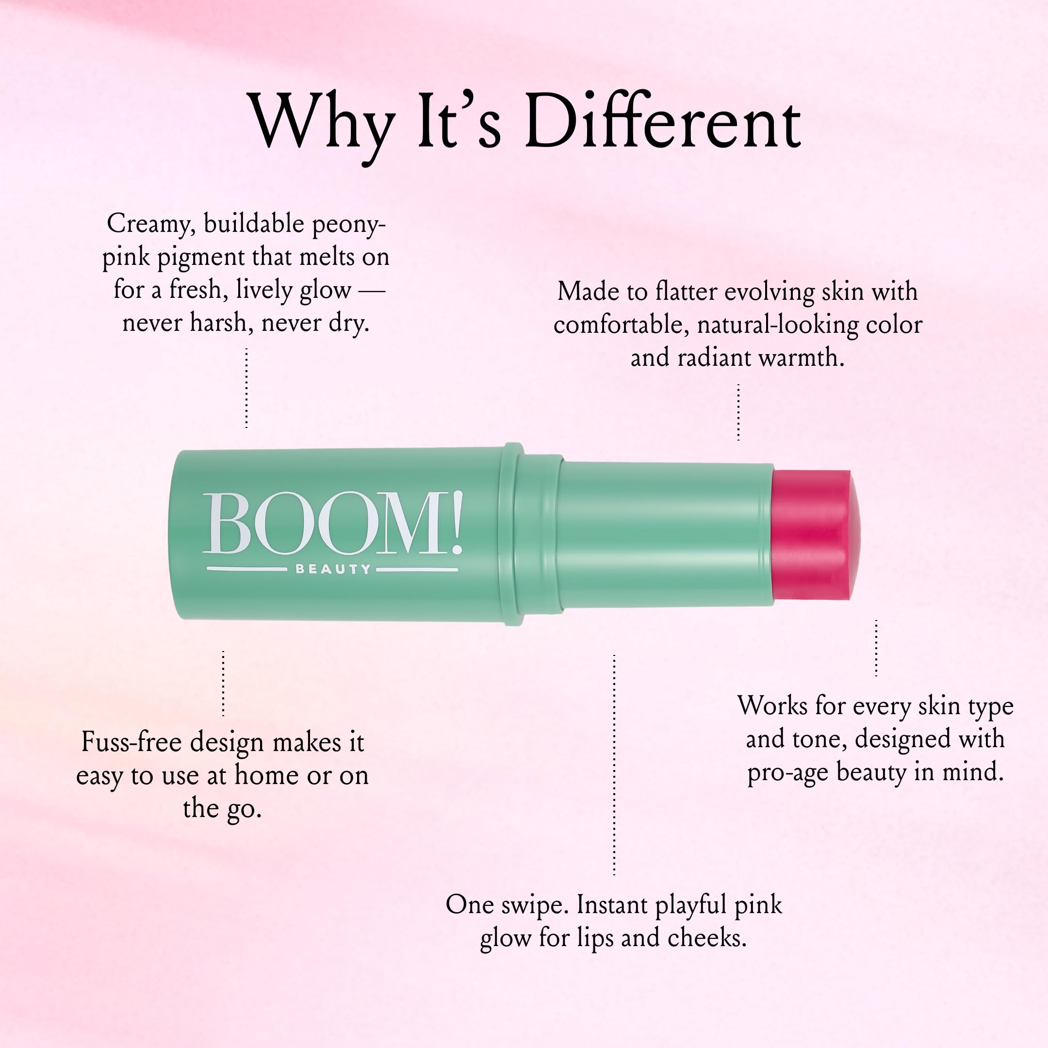 Boomstick Color® All-in-One Cream Blush for Cheeks, Eyes & Lips, Berry | Long Wearing, Blendable Makeup Stick for Mature Skin, Cruelty Free Lip Cheek Tint with Skincare Benefits, Cindy Joseph