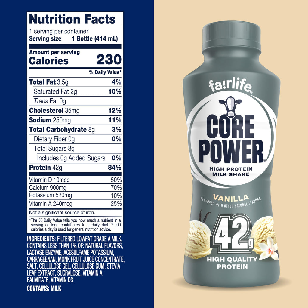 Core Power Elite High Protein Shake, Vanilla, 42g Bottle, 14oz, 12 Pack