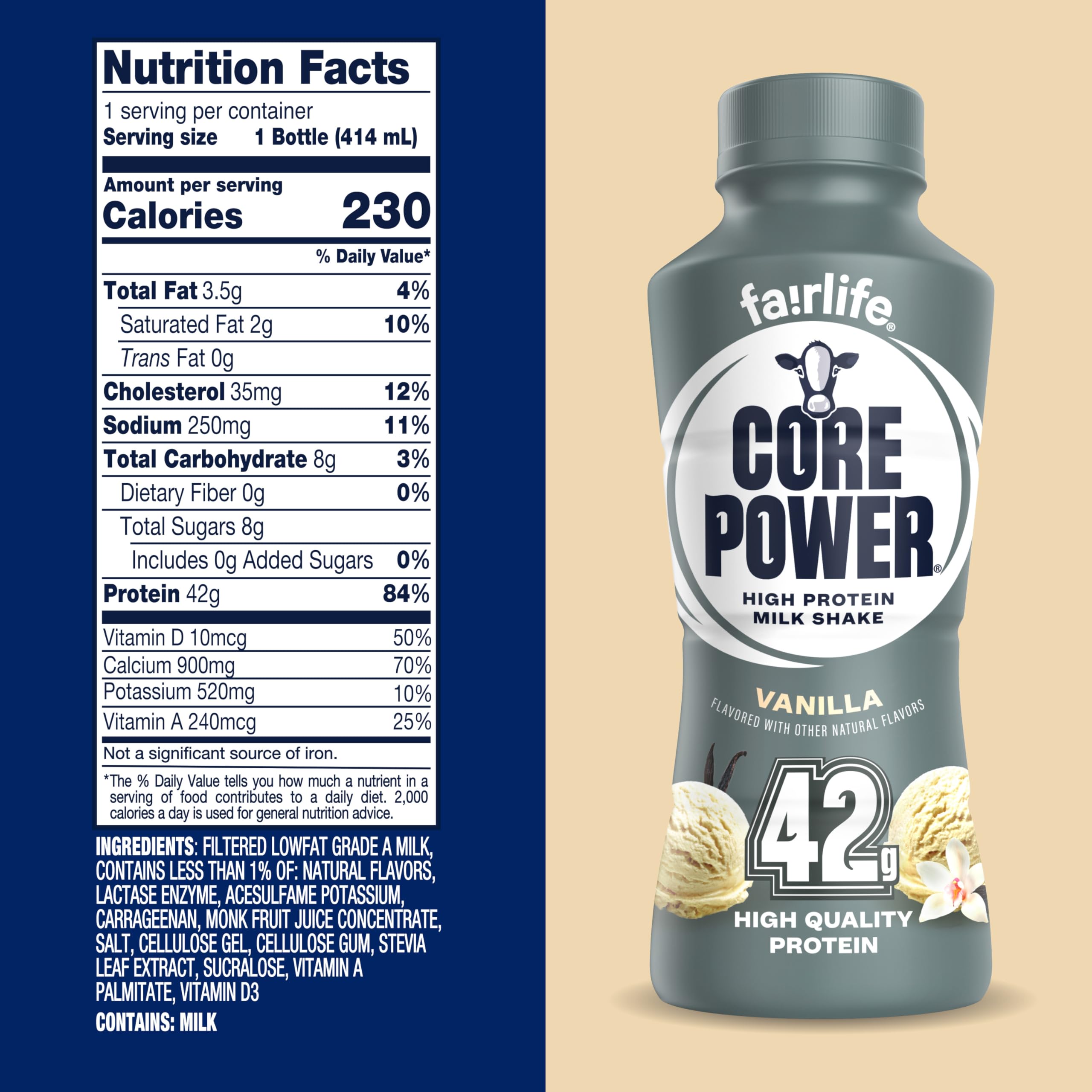 Core Power Elite High Protein Shake, Vanilla, 42g Bottle, 14oz, 12 Pack