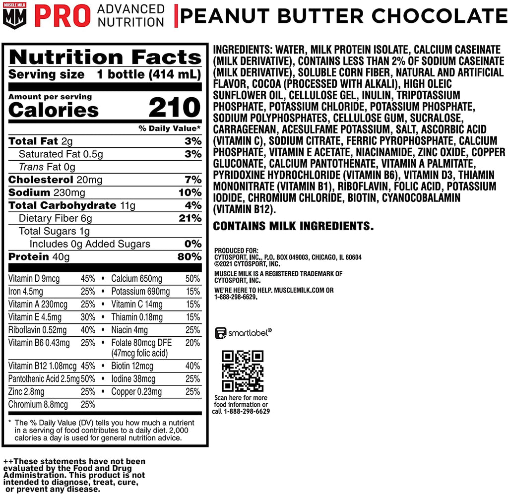 Muscle Milk Pro Advanced Nutrition Protein Shake, Knockout Chocolate, 14 Fl Oz Bottle, 12 Pack, 40g Protein, 1g Sugar, 16 Vitamins & Minerals, 6g Fiber, Workout Recovery, Packaging May Vary